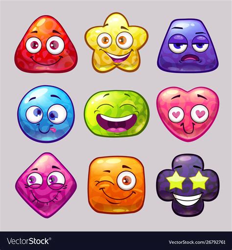 Funny Cartoon Colorful Glossy Shapes Characters Vector Image