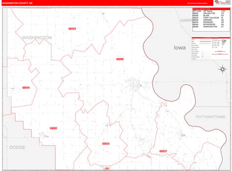 Washington County Ne Zip Code Wall Map Red Line Style By Marketmaps