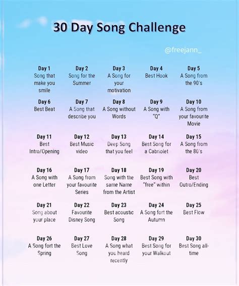 30 Day Song Challenge Song Challenge 30 Day Song Challenge Music