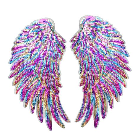 2pcs Large Angel Wings Sequin Patches Iron On Sew On Appliques