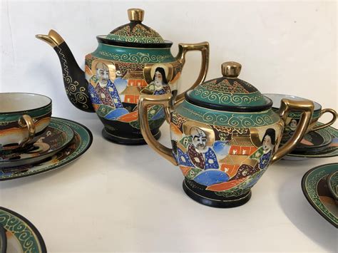 Antiquevintage Early 1920s Satsuma Porcelain Gold Tea Set