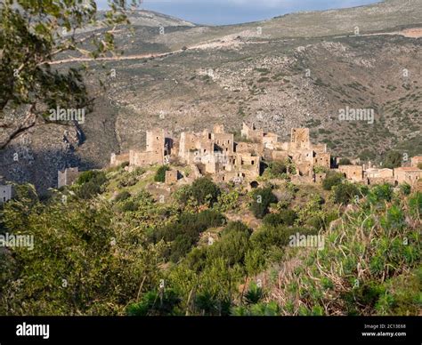 Medieval Village Vathia In The Mani Region Peloponnese Greece Stock