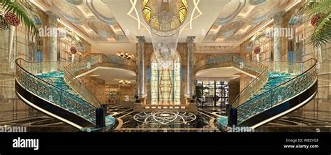 3d Render Luxury Hotel Lobby Reception Stock Photo Alamy