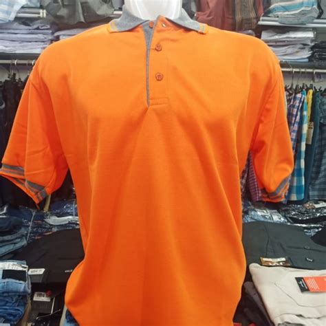 Jual Kaos Kerah Polo Shirt Pria Premium Polos Orange Kombinasi Rib Abu Misty Seragam Di Lapak