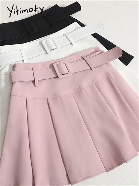 Yitimoky Rosa Saias Plissadas Para As Mulheres De Cintura Alta Coreano Moda Elegante Mini Saia