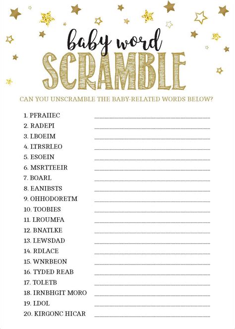 Scrambled Words For Baby Shower Baby Shower Words Scrambles Printable