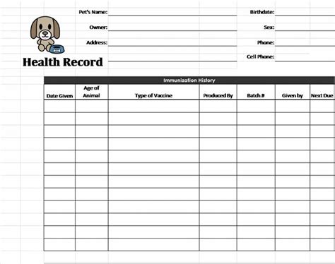 Dog Shot Record Template
