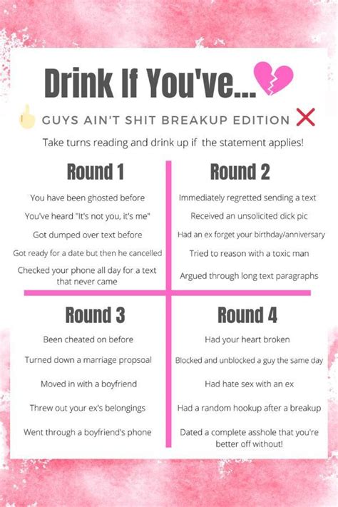 Drink If Breakup Edition Printable Games For Adults Party Etsy In 2020 Drinking Games Pure