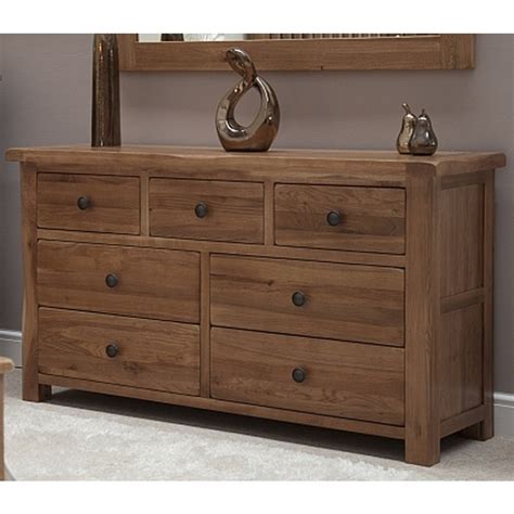 Rustic Solid Oak Wide Chest Of Drawers Huge Discount