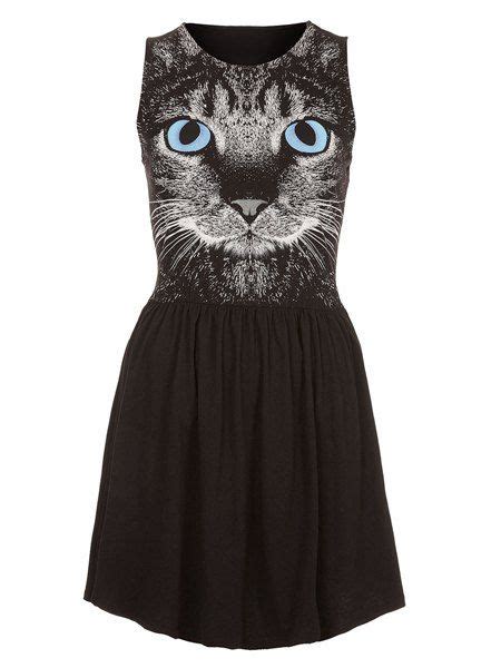 Color Block Sleeveless Slimming Kitten Print Wide Hem Womens Dress