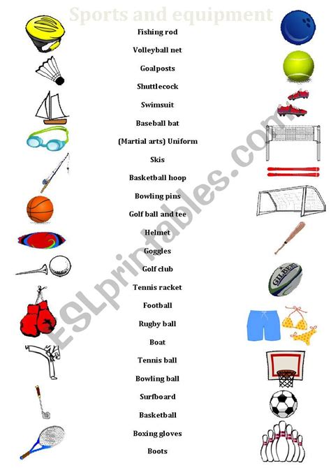 Sports And Equipment Esl Worksheet By Stephen987