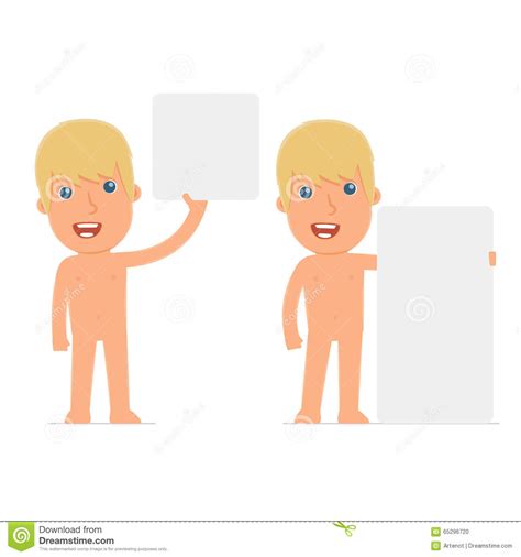 Funny Character Naked Man Holds And Interacts With Blank Forms O Stock Illustration