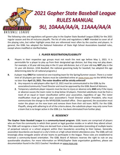 The Following Rules And Regulations Will Govern Play In The Gopher State Baseball League Gsbl