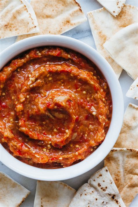 roasted eggplant red pepper dip baked