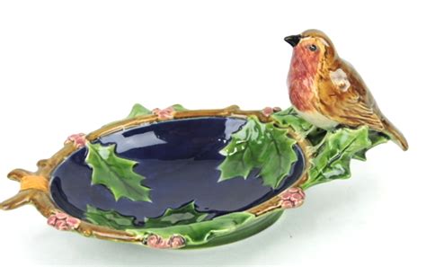 Sweet Minton Majolica Bird And Holly Pin Tray Or Serving Dish