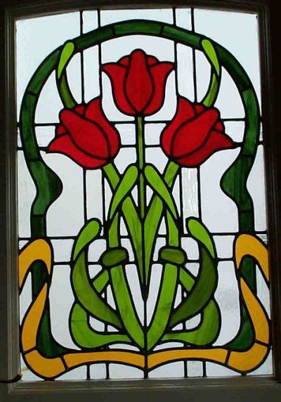 Art Nouveau Tulip Design Window Stained Glass Flowers Faux Stained Glass Stained Glass Designs