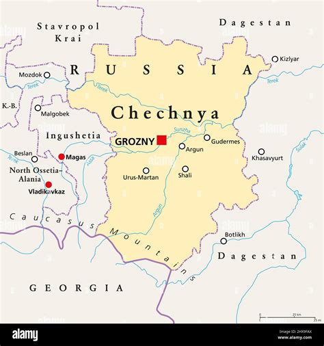 Chechnya Political Map With Capital Grozny And Borders Chechen