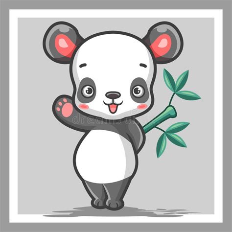 Cartoon Cute Little Panda Smiling Standing Waving Stock Vector