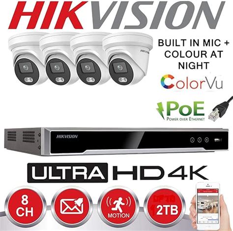 Hikvision Cctv System Ip Poe 8mp 8ch 4k Uhd Nvr Audio Mic Colour 4x