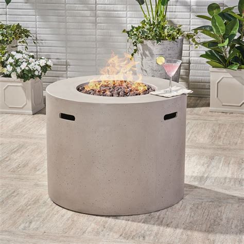 Alison Outdoor 31 Light Weight Concrete Round Gas Burning Fire Pit