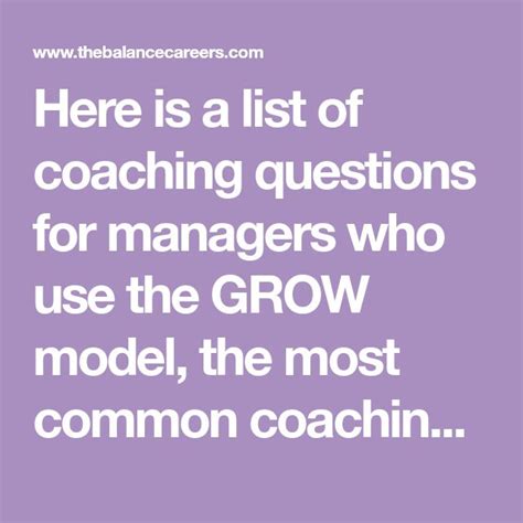 Here Is A List Of Coaching Questions For Managers Who Use The Grow