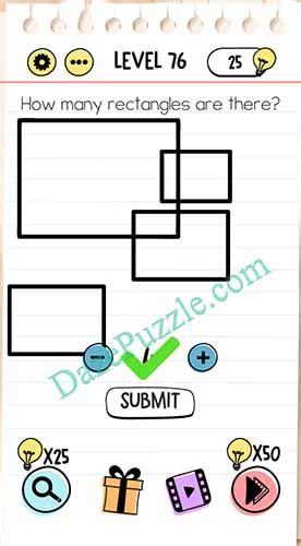 Brain out level 76 walkthrough. Brain Test Level 76 How many rectangles are there Answer ...