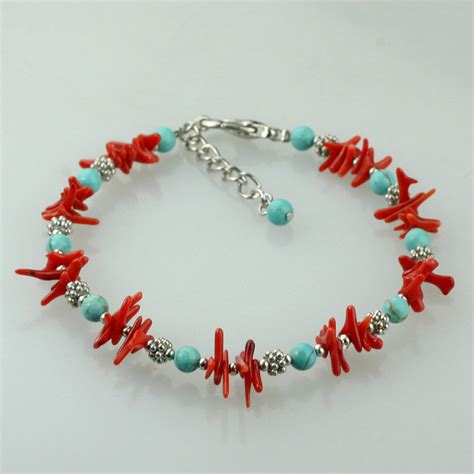 Turquoise Coral Bracelet Bridesmaid Gift Gift For Her Etsy