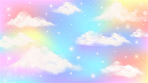 Fondo de unicornio arco iris de fantasía holográfica con nubes cielo