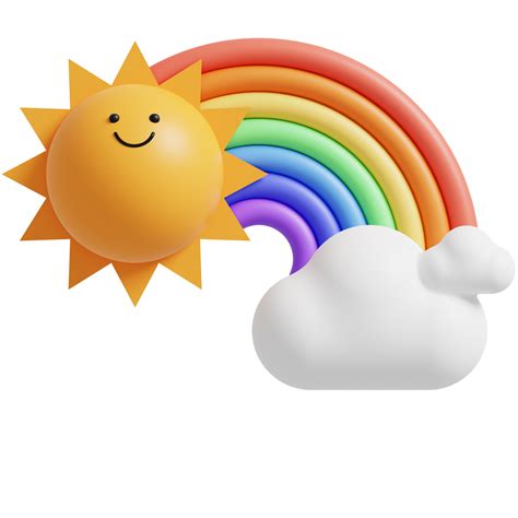 3d Rainbow With Cloud And Sun 3d Render Illustration 23258482 Png