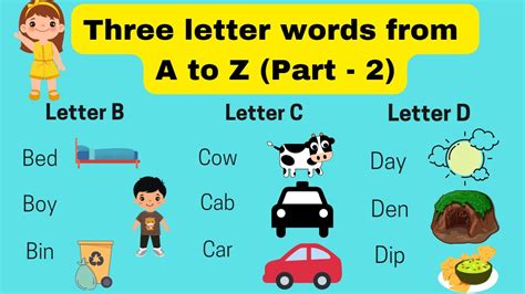 Three Letter Words From A To Z Part 2 3 Letter Words A To Z English