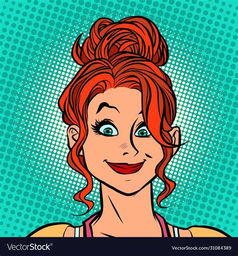 Happy Redhead Woman Smiling Vector Image On Vectorstock Pop Art
