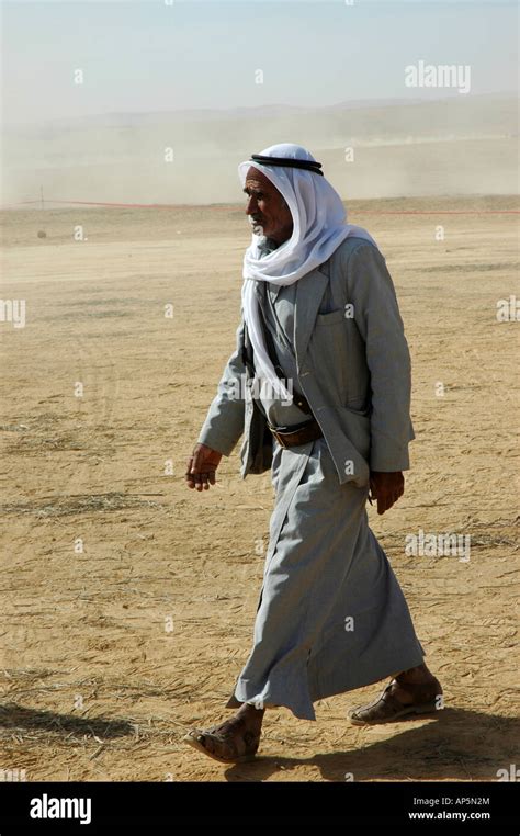 Israel Negev Desert Bedouin Man In Traditional Dress Full Body Stock