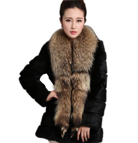 fashion women s real rabbit fur winter jacket coat natural raccoon fur collar long coat outwear