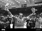 Soviet national ice hockey team captain Boris Mikhailov boasts the cups ...