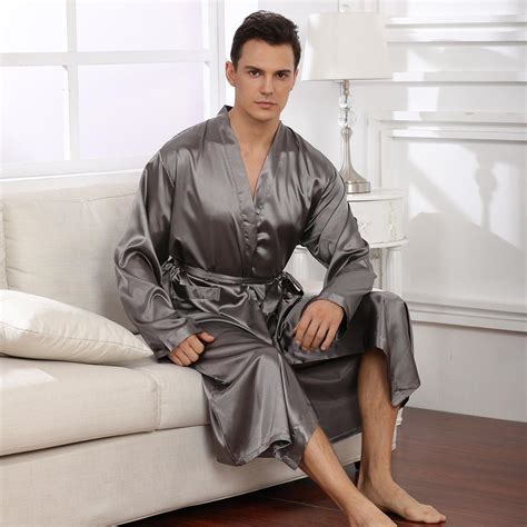 Lus Chic Mens Satin Kimono Robe Silk Bathrobe Loungewear Spa Long