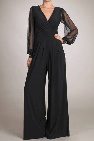 elegant black jumpsuit with long sheer sleeves fits amazing great for evening wear parties e