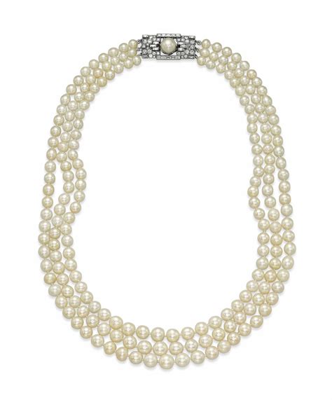 A Three Strand Natural Pearl And Diamond Necklace By Bulgari Christies