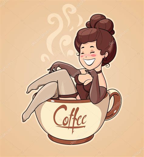 Pictures Coffee Cups Beautiful Girl Sit In Coffee Cup Cartoon