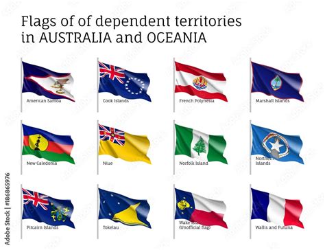 Flags Dependent Territories Australia And Oceania Realistic Style Set