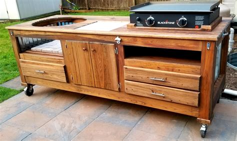 Griddle Kamado Combo Table Wood By Dana Outdoor Kitchen Design