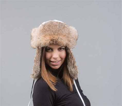 White Rabbit Fur Hat Fur Hat Trapper Realfur Winterhat Russianhat