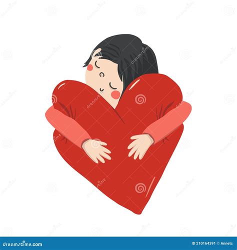 Cute Girl Or Boy Are Hugging A Soft Heart Vector Childish Illustration