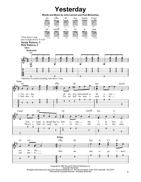 Yesterday By The Beatles Easy Guitar Tab Guitar Instructor
