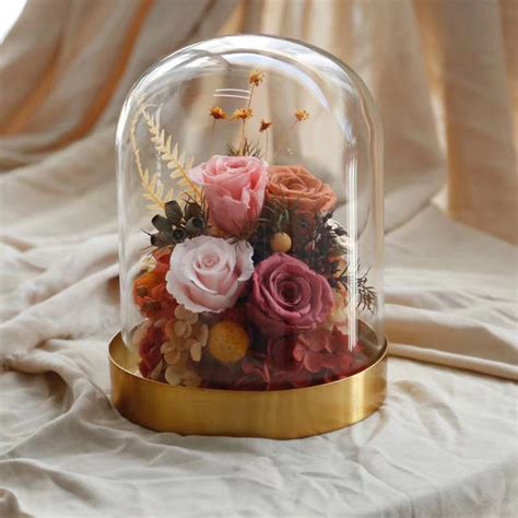 Wholesale Glass Dome Preserved Flower Christmas Rose Flower Natural