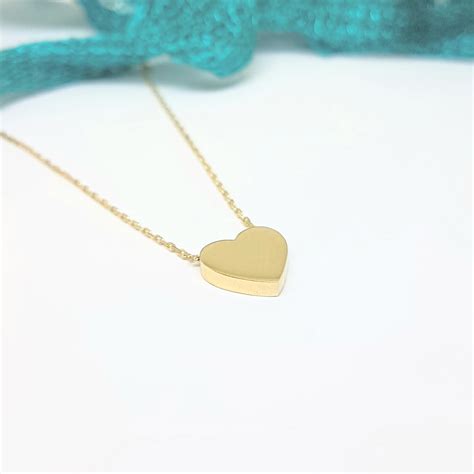 14k Real Solid Gold Dainty Tiny Heart Pendant Chain Necklace For Women