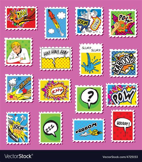 A quick search shows a sale of 8 for $1.00 on amazon and 8 for $5.00 on ebay. Collection of Comic Book Style post stamps Vector Image