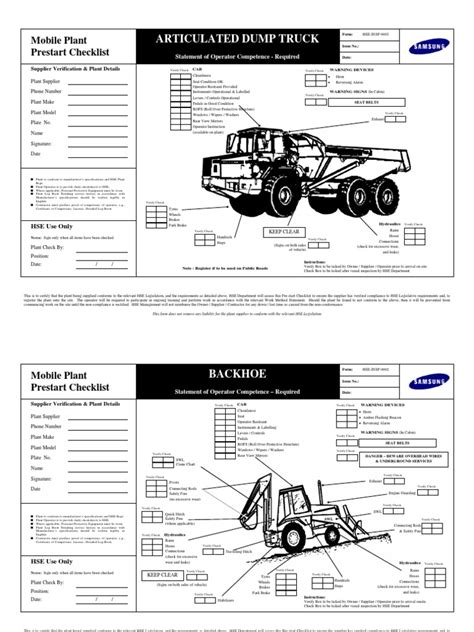Printable Heavy Equipment Inspection Form Printable Forms Free Online