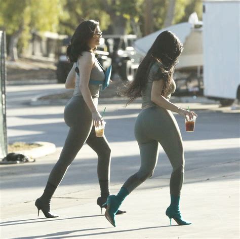 Kim Kardashian And Kylie Jenner In Tights Out In Calabasas
