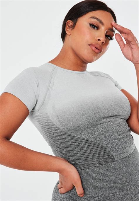 Plus Size Gray Ombre Co Ord Short Sleeve Gym Crop Top Missguided
