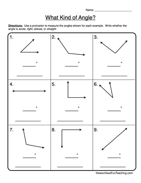 Angle Vocabulary Worksheet